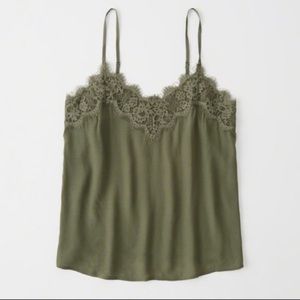 Abercrombie and Fitch Lace Trim Cami Top in Sage Green